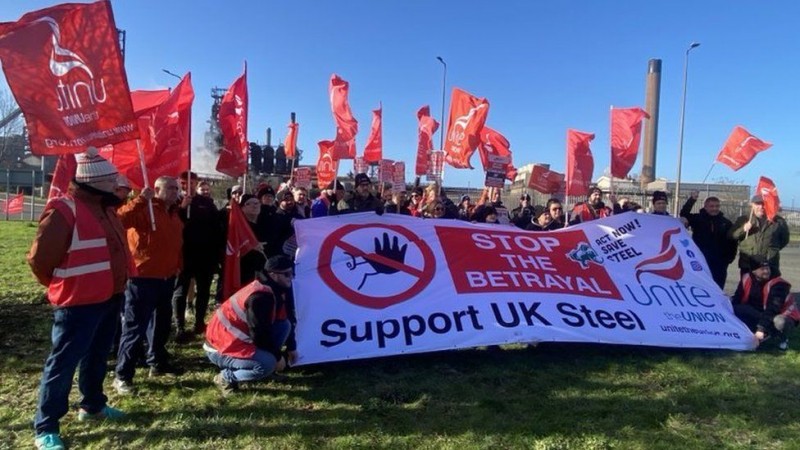 A protest outside Port Talbot's steelworks